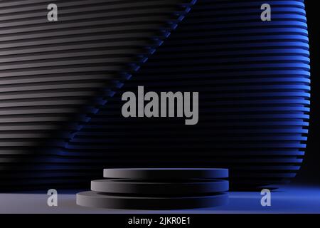 Sfondo astratto parete geometrica a strisce con podio in primo piano. 3d rendering Foto Stock