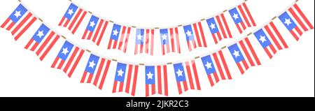 La bandiera degli Stati Uniti d'America garland. CATENA DEI pennanti patriottici DEGLI STATI UNITI. Decorazione a grappolo per feste americane. Bandiere degli Stati Uniti per la celebrazione. Sfondo vettoriale. Illustrazione Vettoriale