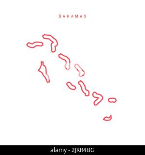 Bahamas mappa a profilo modificabile. Confine rosso delle Bahamas. Nome del paese. Regolare lo spessore della linea. Cambia a qualsiasi colore. Illustrazione vettoriale. Illustrazione Vettoriale