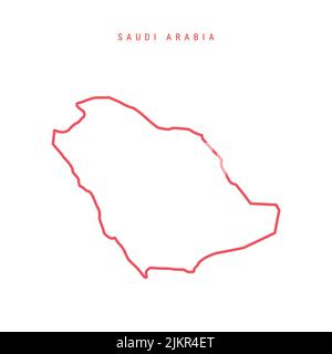 Mappa del profilo modificabile in Arabia Saudita. Confine rosso Saudita. Nome del paese. Regolare lo spessore della linea. Cambia a qualsiasi colore. Illustrazione vettoriale. Illustrazione Vettoriale