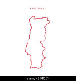 Mappa del Portogallo modificabile. Confine rosso portoghese. Nome del paese. Regolare lo spessore della linea. Cambia a qualsiasi colore. Illustrazione vettoriale. Illustrazione Vettoriale