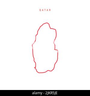 Mappa del profilo modificabile in Qatar. Qatar bordo rosso. Nome del paese. Regolare lo spessore della linea. Cambia a qualsiasi colore. Illustrazione vettoriale. Illustrazione Vettoriale