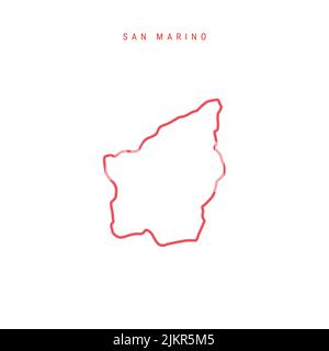 Mappa di San Marino modificabile. Confine rosso della Repubblica più serena. Nome del paese. Regolare lo spessore della linea. Cambia a qualsiasi colore. Illustrazione vettoriale. Illustrazione Vettoriale