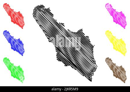 Isola di Ramree (Repubblica dell'Unione di Myanmar, Birmania) illustrazione vettoriale di mappa, disegno di scricbble mappa di Ramri Illustrazione Vettoriale