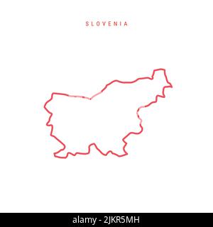 Mappa della Slovenia modificabile. Confine rosso sloveno. Nome del paese. Regolare lo spessore della linea. Cambia a qualsiasi colore. Illustrazione vettoriale. Illustrazione Vettoriale