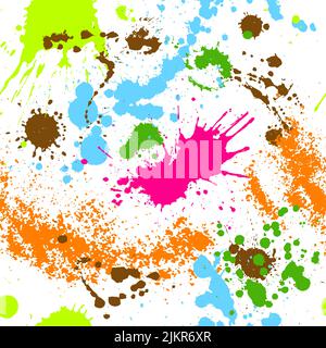 Motivo vettoriale senza giunture con macchie di inchiostro e tratti di pennello. Sfondo artistico colorato e creativo con colori arcobaleno. Illustrazione vettoriale Illustrazione Vettoriale
