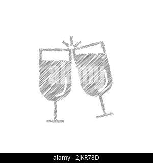 Cheers icona grigia del vettore di schizzo. Bicchieri di vetro, segno di brinda e di brinda Illustrazione Vettoriale