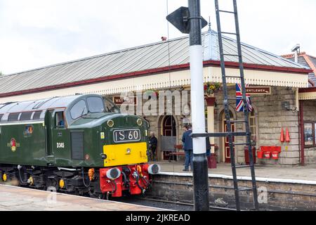 Ramsbottom stazione ferroviaria d'epoca e patrimonio del Lancashire, locomotiva diesel sulle piste, Lancashire, Inghilterra, Regno Unito Foto Stock