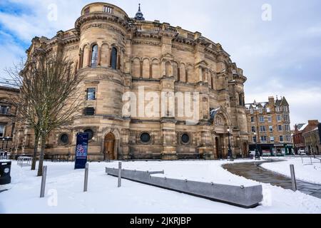 Università di Edimburgo McEwan Hall nella neve su Bristo Square, Southside, Edimburgo, Scozia, Regno Unito Foto Stock