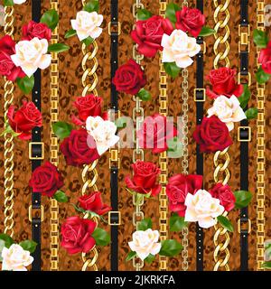 Mix di cinture, rose rosse e bianche Illustrazione Vettoriale