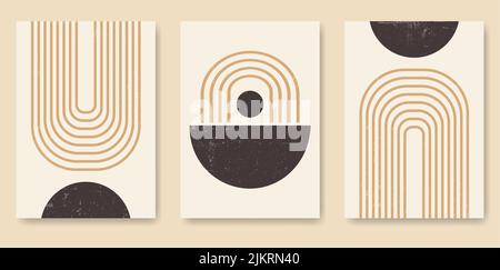 Set di poster dal design geometrico minimalista, modello con forme Illustrazione Vettoriale