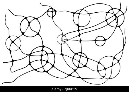 Illustrazione vettoriale dello schizzo di linee neurografiche. Astratto caotico sfondo di curve ondulate. Neuroart monocromatico disegnato a mano. Disegno cerebrale destro. C Illustrazione Vettoriale