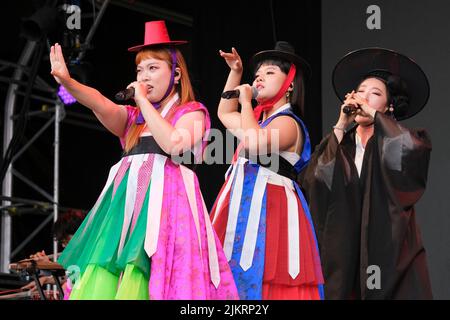 AK Dan Gwang Chil, noto anche come ADG7, che si esibisce sul palco durante il 40th anniversario del WOMAD Festival, Charlton Park, Malmesbury, Inghilterra. Luglio 3 Foto Stock