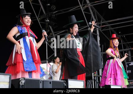 AK Dan Gwang Chil, noto anche come ADG7, che si esibisce sul palco durante il 40th anniversario del WOMAD Festival, Charlton Park, Malmesbury, Inghilterra. Luglio 3 Foto Stock