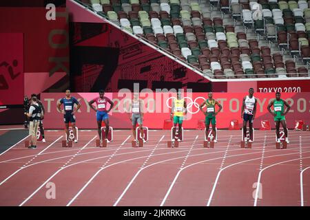 01st agosto 2021 - Tokyo, Giappone: Semifinale maschile 100m 1 ai Giochi Olimpici di Tokyo 2020 (Foto: Mickael Chavet/RX) Foto Stock