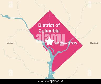 Washington, District of Columbia mappa vettoriale con stati vicini e terrotories Illustrazione Vettoriale