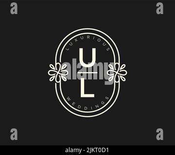 UL iniziali lettera Wedding monogramma modello logo, disegnata a mano moderno minimalista e modelli floreali per carte di invito, Salva la data, elegante Illustrazione Vettoriale