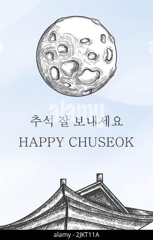 illustrazione della bandiera verticale di chuseok disegnata a mano Illustrazione Vettoriale