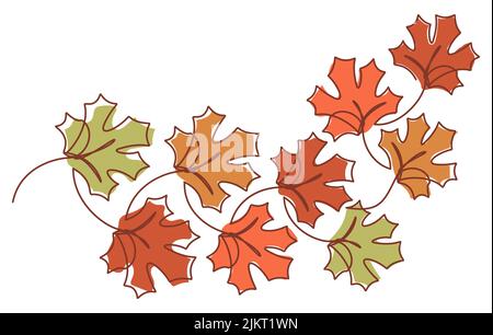 illustrazione vettoriale decorativa del ramo di foglia di acero. Stile disegno linea Continuouse. Ciao autunno concetto Illustrazione Vettoriale