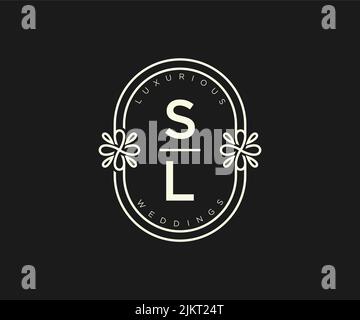 SL iniziali lettera Wedding monogramma modello loghi, disegnati a mano moderno minimalista e modelli floreali per carte di invito, Salva la data, elegante Illustrazione Vettoriale