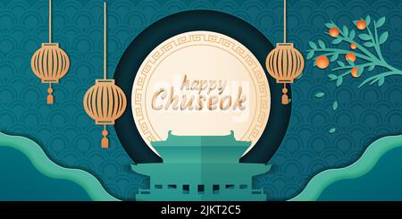 happy chuseok illustrazione in carta taglio stile disegno Illustrazione Vettoriale