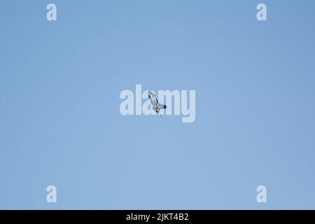 Aeronautica rumena Forțele Aeriene Române MIG-21 Russian Fighter jet - in operazioni full afterburner al NATO Days Airshow di Ostrava, Repubblica Ceca Foto Stock