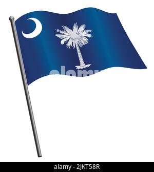 corretta precisione south carolina state flag flying waving che scorre sul vettore flagpole isolato su sfondo bianco Illustrazione Vettoriale