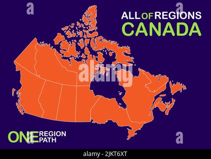 Vettore, illustrazione isolata della mappa amministrativa semplificata del Canada. Frontiere delle province (regioni) Illustrazione Vettoriale
