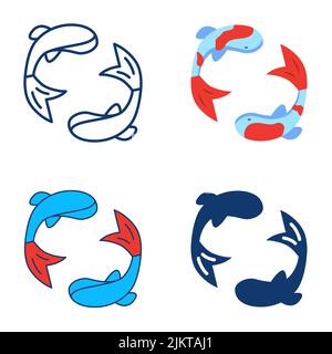 Icona del pesce Koi in stile piatto e lineare. Simbolo carpa giapponese. Illustrazione vettoriale. Illustrazione Vettoriale