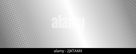 Astratto texture mezzitoni grigio morbido su banner orizzontale grigio. Punti di mezzitoni grigi sfumati su sfondo argentato largo. Illustrazione vettoriale Illustrazione Vettoriale