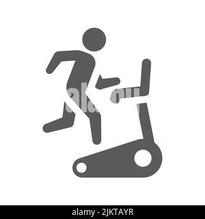 Uomo che corre su tapis roulant nero vettore icona. Allenamento, fitness riempito simbolo. Illustrazione Vettoriale