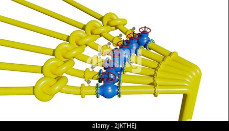 Nodo della conduttura del gas, crisi del gas in Europa. Illustrazione 3D di alta qualità Foto Stock
