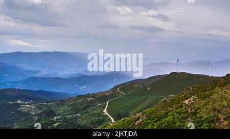 Un bellissimo paesaggio di verdi e fitte foreste sulle colline di Arouca, Portogallo Foto Stock