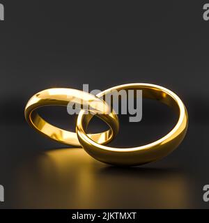 anelli di nozze su nero. 3d rendering Foto Stock
