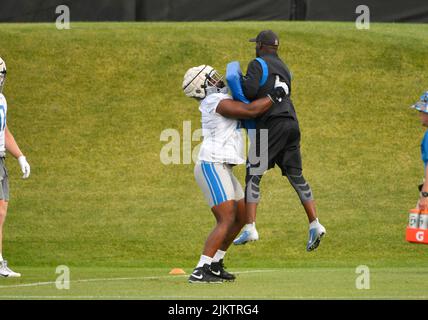 ALLEN PARK, MI - AGOSTO 03: Detroit Lions DE Jashon Cornell (96) in azione durante il campo di formazione Lions il 3 agosto 2022 presso il Detroit Lions Training Camp di Allen Park, MI (foto di Allan Dranberg/CSM) Foto Stock