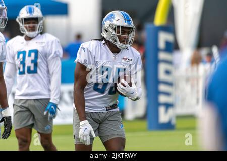 ALLEN PARK, MI - AGOSTO 03: Detroit Lions CB Cedric Boswell (35) in azione durante il campo di formazione Lions il 3 agosto 2022 presso il Detroit Lions Training Camp di Allen Park, MI (foto di Allan Dranberg/CSM) Foto Stock