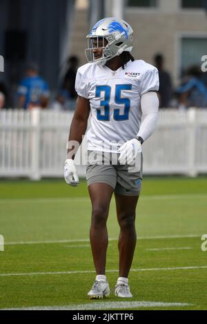 ALLEN PARK, MI - 03 AGOSTO: Detroit Lions CB Cedric Boswell (35) durante il campo di formazione Lions il 3 agosto 2022 presso il campo di formazione Detroit Lions a Allen Park, MI (foto di Allan Dranberg/CSM) Foto Stock