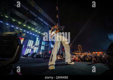 Un famoso rapper americano Tyga che si esibisce al festival di Dubai, negli Emirati Arabi Uniti Foto Stock