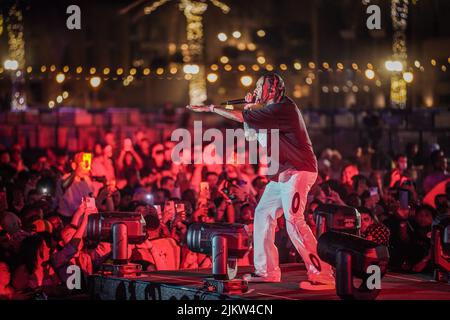 Un famoso rapper americano Tyga che si esibisce al festival di Dubai, negli Emirati Arabi Uniti Foto Stock