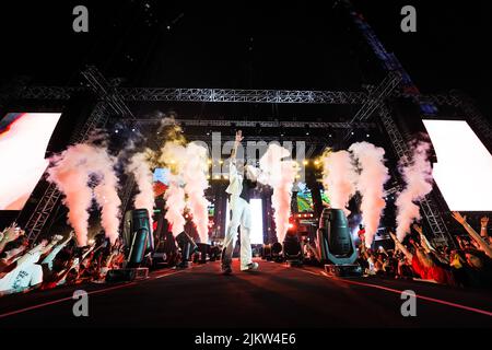 Un famoso rapper americano Tyga che si esibisce al festival di Dubai, negli Emirati Arabi Uniti Foto Stock