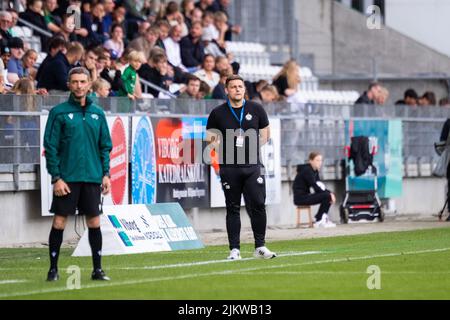 Viborg, Danimarca. 03rd ago 2022. Allenatore Dan Brimsvik di B36 Torshavn visto durante la partita di qualificazione della UEFA Europa Conference League tra Viborg FF e B36 Torshavn all'Energi Viborg Arena di Viborg. (Photo Credit: Gonzales Photo/Alamy Live News Foto Stock