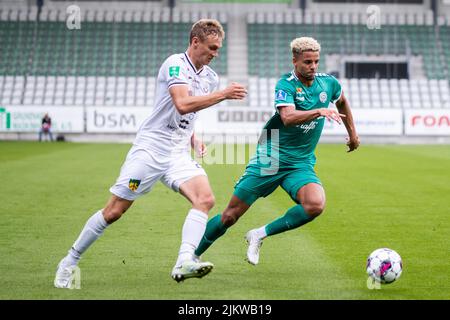 Viborg, Danimarca. 03rd ago 2022. Justin Lonwijk (8) di Viborg FF visto durante la partita di qualificazione della UEFA Europa Conference League tra Viborg FF e Torshavn B36 all'Energi Viborg Arena di Viborg. (Photo Credit: Gonzales Photo/Alamy Live News Foto Stock