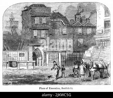 Luogo di esecuzione, Smithfield, Illustrazione dal libro, 'John Cassel’s Illustrated History of England, Volume II', testo di William Howitt, Cassell, Petter, and Galpin, Londra, 1858 Foto Stock