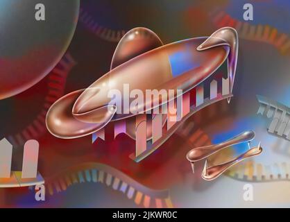 RNA interferente, fase 4: Il complesso RISC si lega alla proteina Dicer e al frammento di RNA a doppio filamento. Foto Stock