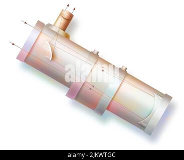 Principio del telescopio di Newton che permette l'osservazione delle stelle. Foto Stock