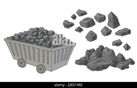 Set di carbone grafico colore isolato disegno vettore illustrazione Illustrazione Vettoriale