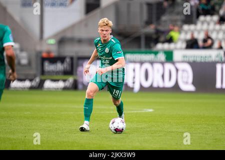 Viborg, Danimarca. 03rd ago 2022. Jan Zamburek (19) di Viborg FF visto durante la partita di qualificazione della UEFA Europa Conference League tra Viborg FF e B36 Torshavn all'Energi Viborg Arena di Viborg. (Photo Credit: Gonzales Photo/Alamy Live News Foto Stock