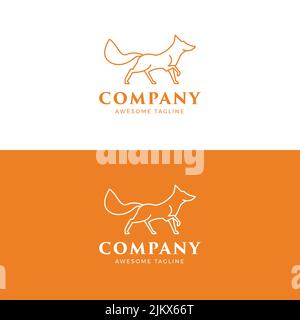 Un logo creativo e moderno sotto forma di volpe con testo modificabile isolato su sfondo bianco e arancione Illustrazione Vettoriale