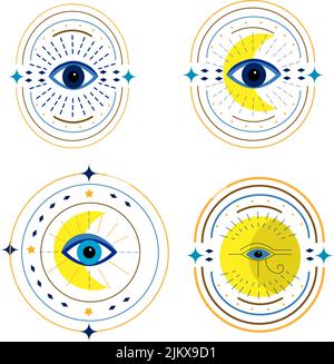 Set di talismani mistici con gli occhi. Illustrazione vettoriale. Illustrazione Vettoriale
