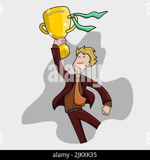 Un uomo d'affari riesce e ottiene un trofeo Illustrazione Vettoriale